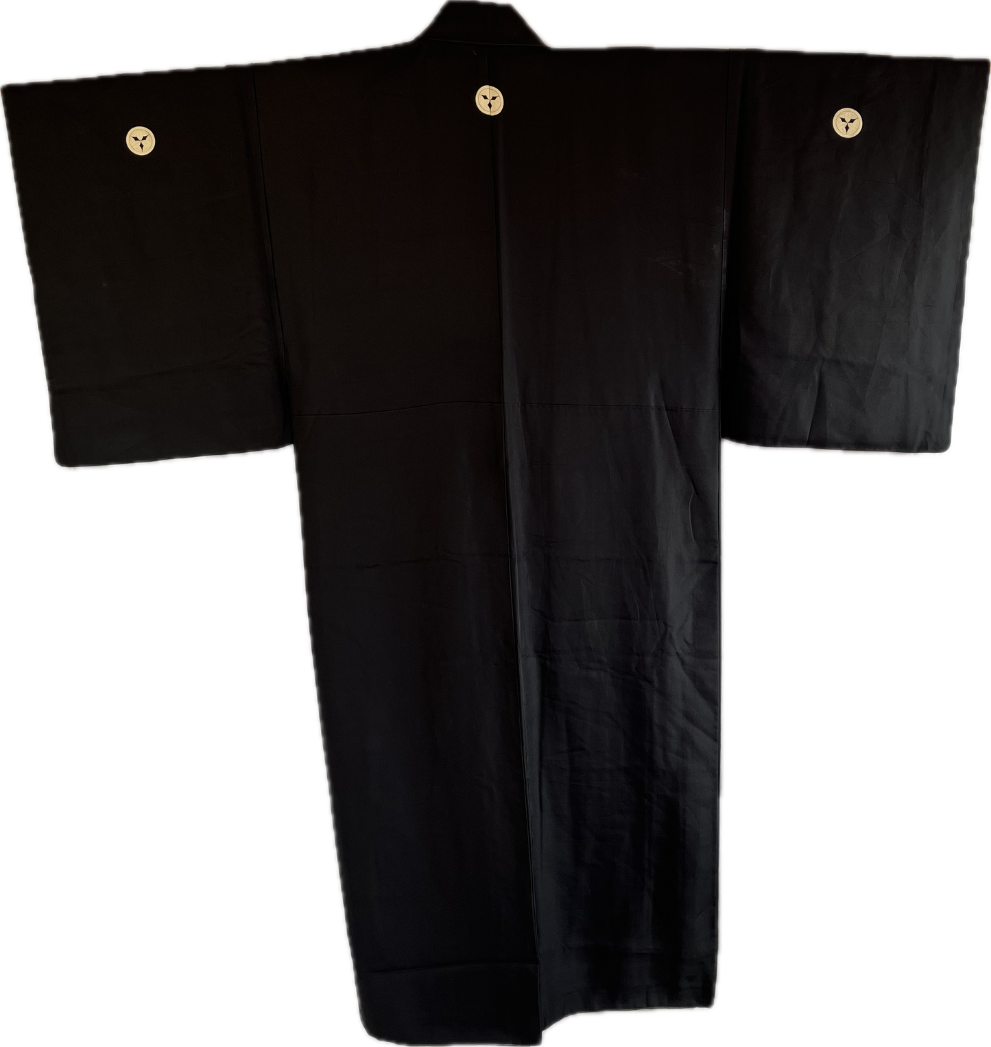 Men's Antique Japanese Kimono Black Silk Kyūmai Sasa Montsuki Takenaka Samurai Clan