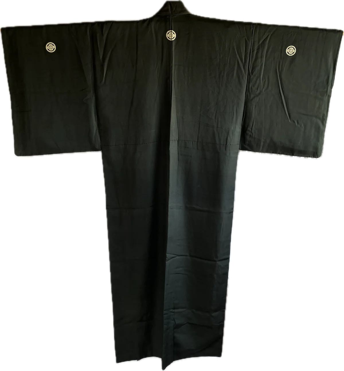 Men's Antique Japanese Samurai Kimono Black Silk Mokkou Montsuki