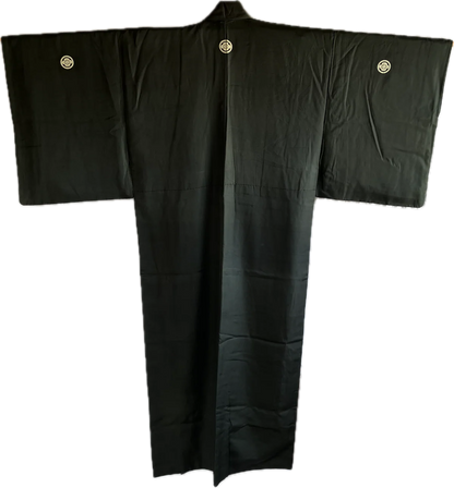 Men's Antique Japanese Samurai Kimono Black Silk Mokkou Montsuki