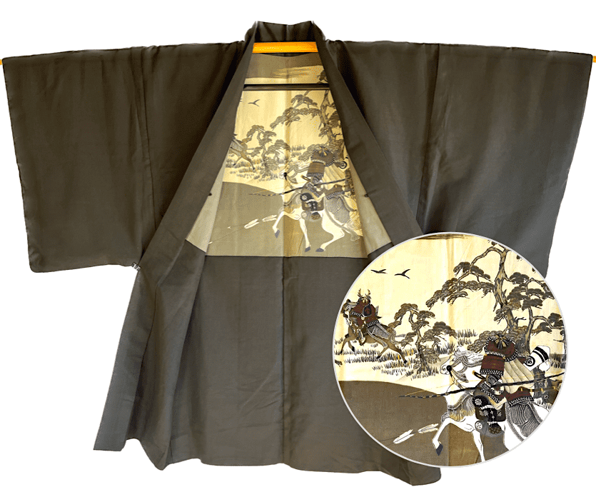 Men’s Antique Samurai Haori Black Silk Mokkou Montsuki Takeda Clan Warrior