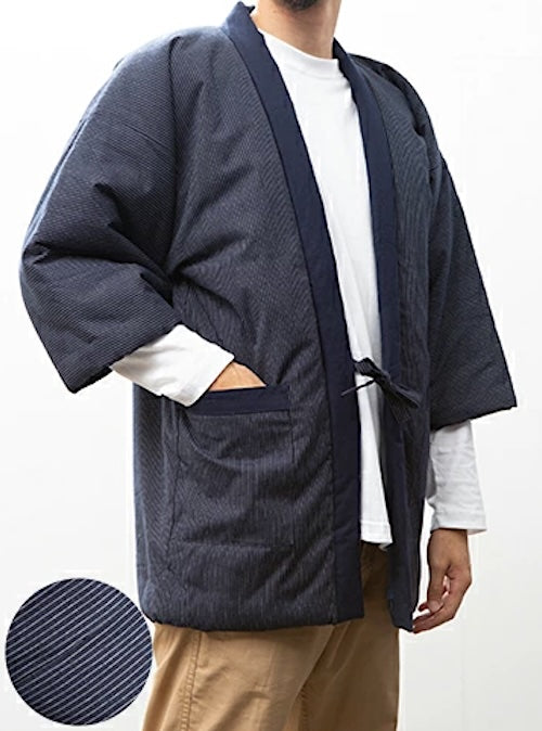 Men’s Japanese Padded Hanten “Gokuboso-jima White” Ultra-Fine Pinstripes Made in Japan
