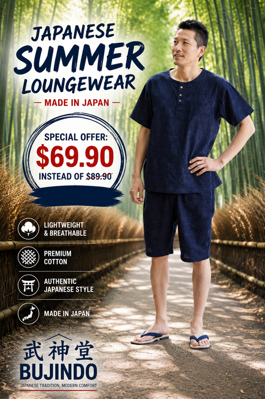 Men's Japanese Summer Loungewear Set – Bunji Navy Cotton  – Made in Japan
