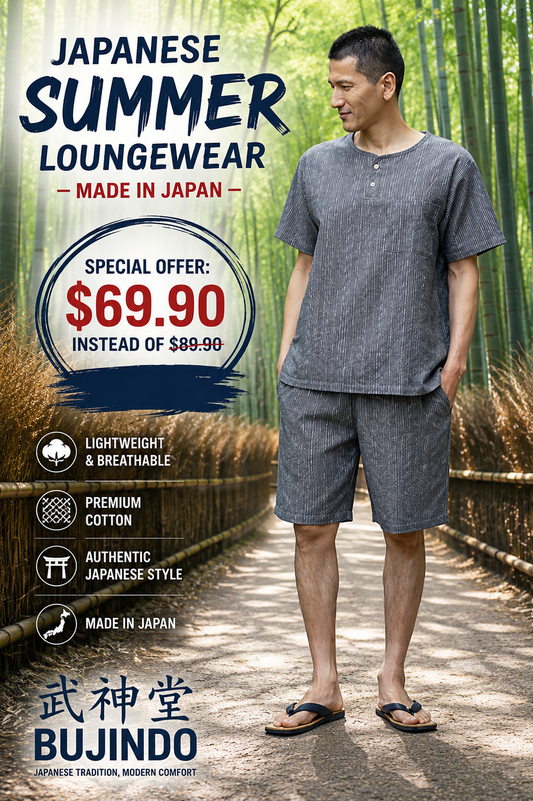 Men’s Japanese Summer Loungewear Set – Grey Itajime Cotton Chijimi – Made in Japan