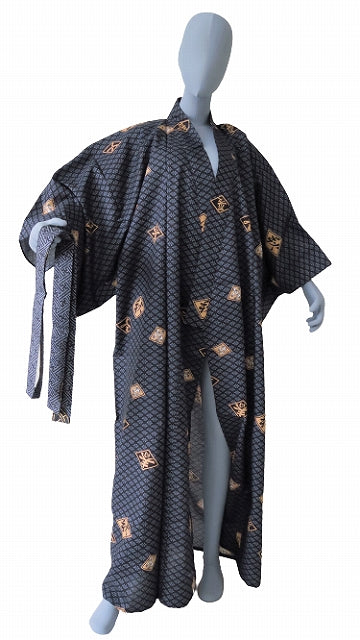 Men’s Japanese Yukata “Diamond Script” (Hishimoji) Pattern Made in Kyoto Japan