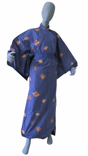 Men’s Japanese Yukata “Diamond Script” (Hishimoji) Pattern Made in Kyoto Japan