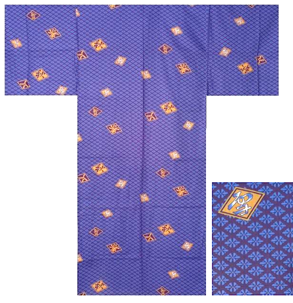 Men’s Japanese Yukata “Diamond Script” (Hishimoji) Pattern Made in Kyoto Japan