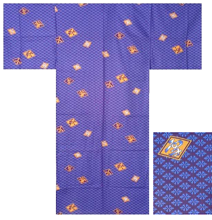 Men’s Japanese Yukata “Diamond Script” (Hishimoji) Pattern Made in Kyoto Japan