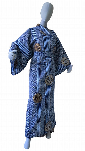 Men’s Japanese Yukata “Wadōkaichin” Ancient Coins Pattern Made in Kyoto Japan