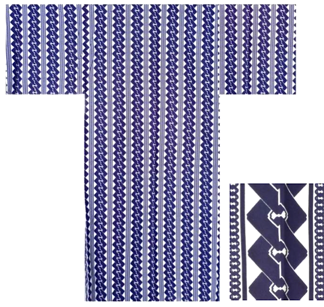 Men’s Japanese Yukata “Yoshiwara Tsunagi” Chain Pattern  Made in Kyoto Japan