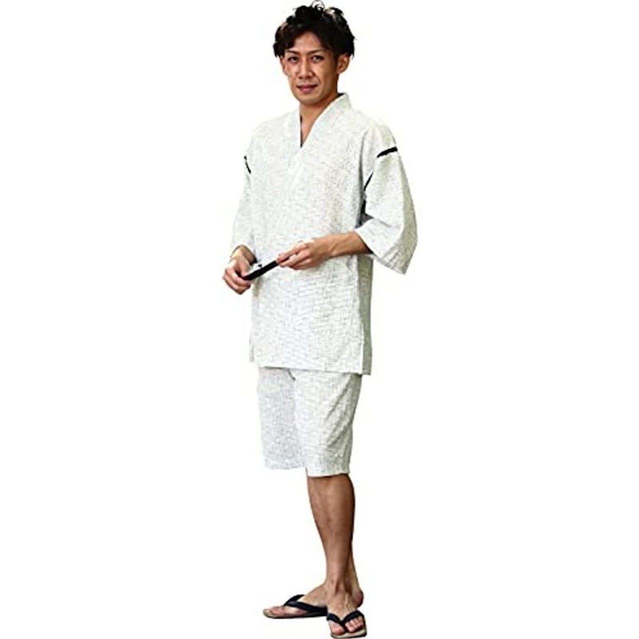 Men's Jinbei Chijimi Ori Shiro Ita Shime White Cotton – Made in Japan