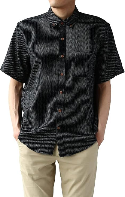 Men’s Kurume Chijimi Shirt – Black Stripes – Made in Japan