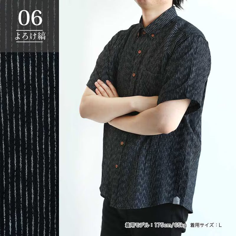 Men’s Kurume Chijimi Shirt – Black Stripes – Made in Japan