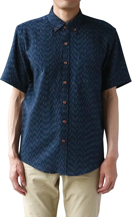 Men’s Kurume Chijimi Shirt – Indigo Navy Stripes – Made in Japan