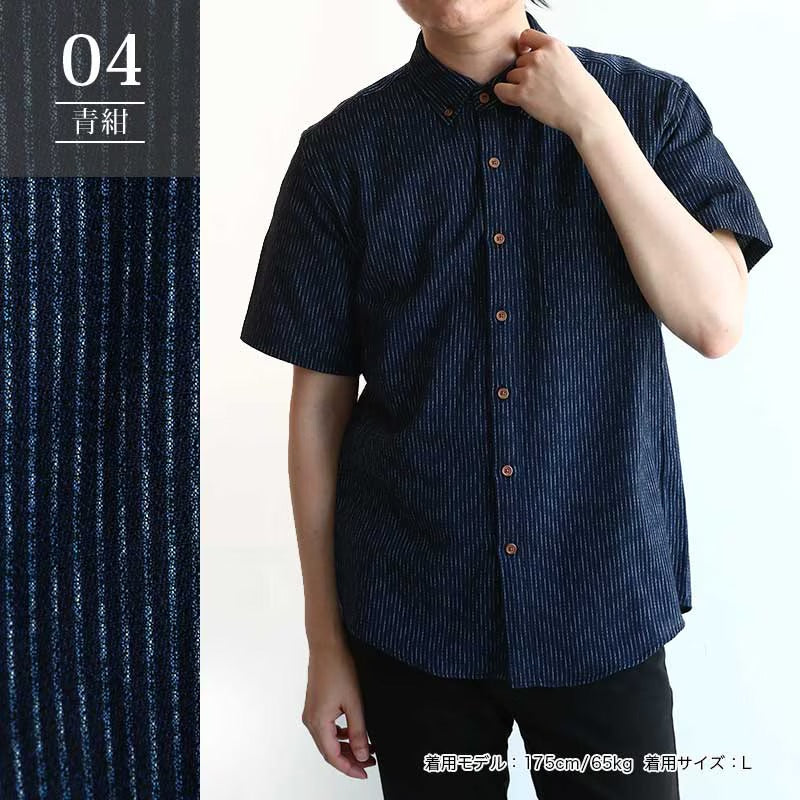 Men’s Kurume Chijimi Shirt – Indigo Navy Stripes – Made in Japan