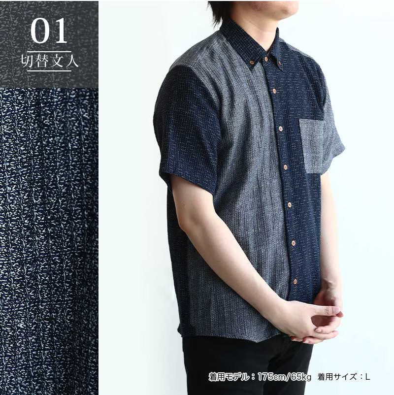 Men’s Kurume Chijimi Shirt – Indigo Navy & Gray – Made in Japan