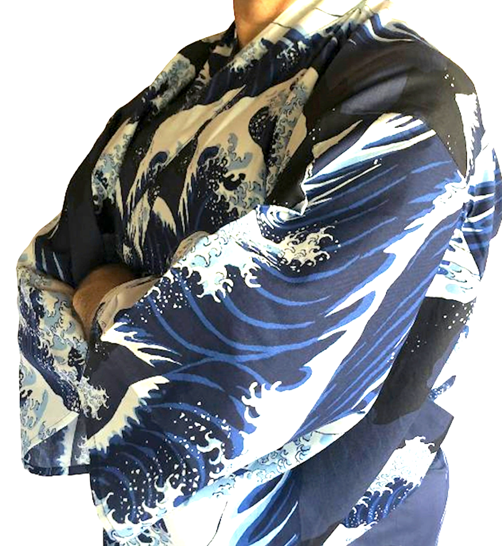 Men’s Yukata Nami Hokusai  Navy Blue - Great wave of Kanagawa - Made in Japan