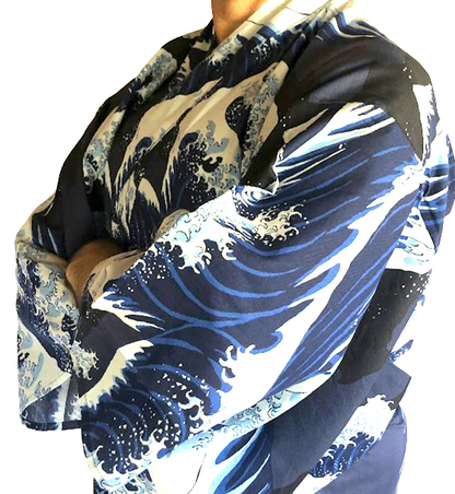 Men’s Yukata Nami Hokusai  Navy Blue - Great wave of Kanagawa - Made in Japan