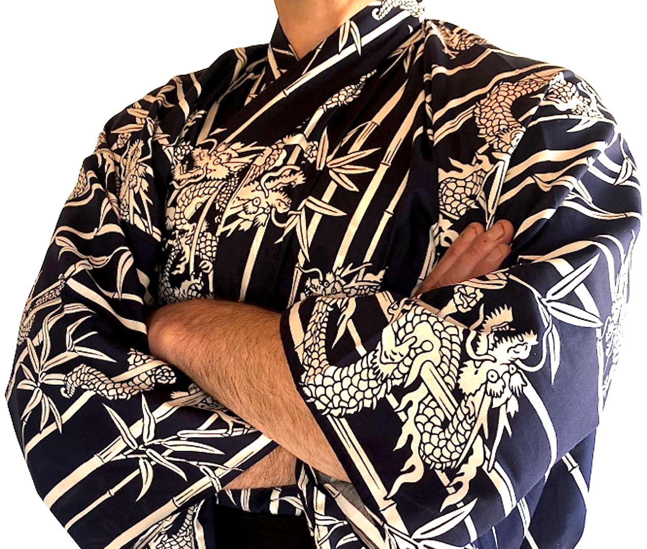 Men’s Japanese Yukata Take Ryu Navy Cotton Bamboo &  Dragon Made in Kyoto ,Japan