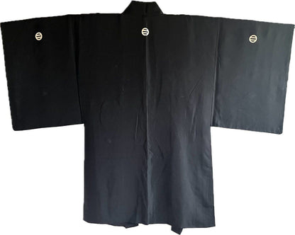 Men’s Antique Black Silk Haori - Futatsu Hiki MonTsuki