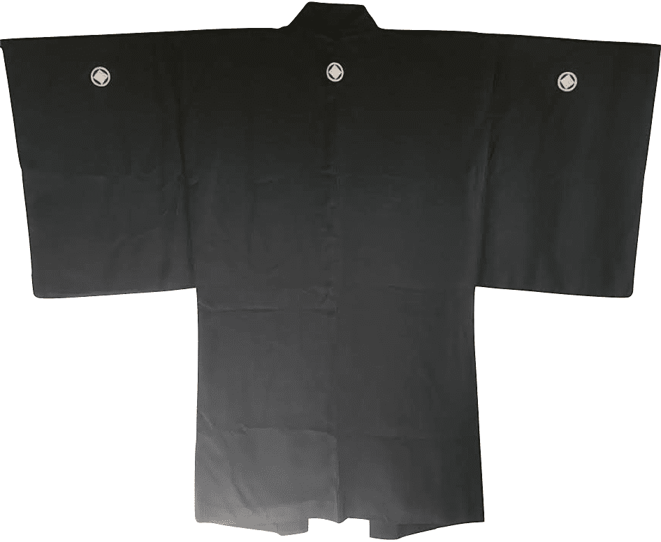 Men’s Antique Black Silk Haori Sumitate Yotsume Montsuki Toshogu Yomeimon Nikko
