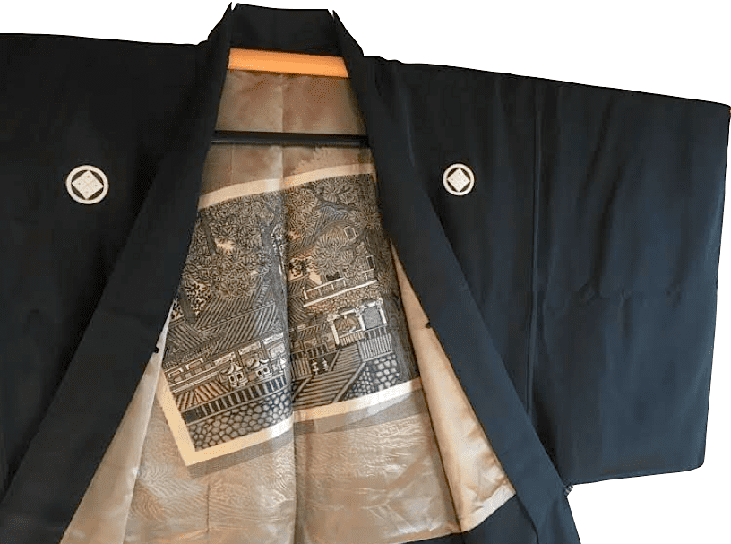 Men’s Antique Black Silk Haori Sumitate Yotsume Montsuki Toshogu Yomeimon Nikko