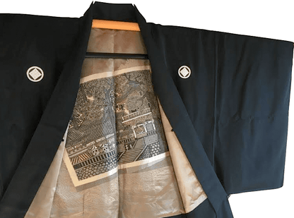 Men’s Antique Black Silk Haori Sumitate Yotsume Montsuki Toshogu Yomeimon Nikko