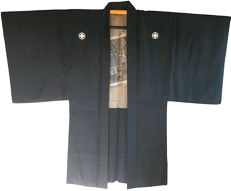 Men’s Antique Black Silk Haori Sumitate Yotsume Montsuki Toshogu Yomeimon Nikko