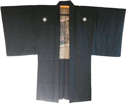 Men’s Antique Black Silk Haori Sumitate Yotsume Montsuki Toshogu Yomeimon Nikko