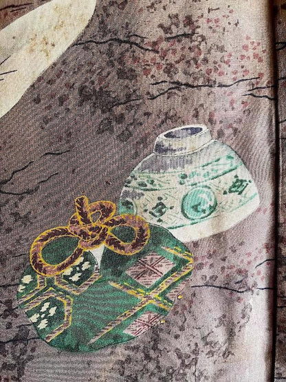 Men’s Antique Haori – Black Silk Maruni Tachibana Montsuki Chashitsu