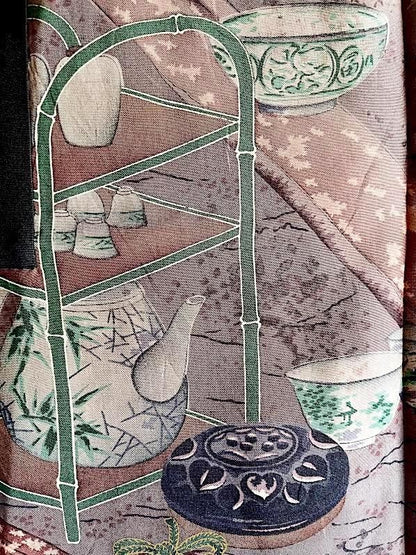 Men’s Antique Haori – Black Silk Maruni Tachibana Montsuki Chashitsu