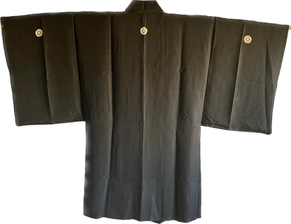 Men’s Antique Haori – Black Silk Maruni Tachibana Montsuki Chashitsu