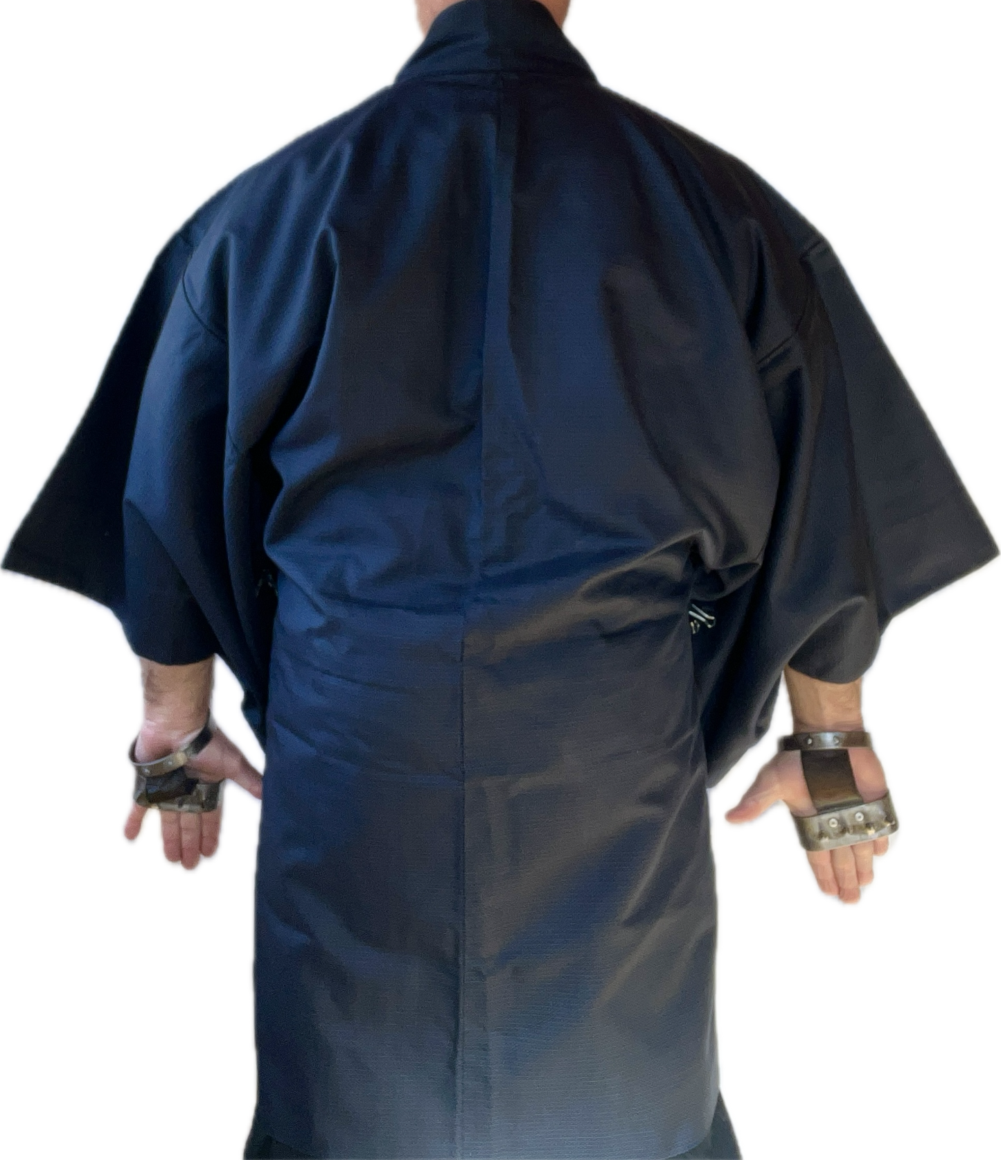 Men’s Traditional Japanese Haori – Blue Silk Ōshima with Kato Kiyomasa’s Kabuto Design