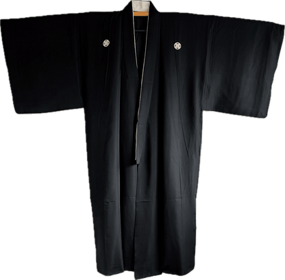 Men's Antique Japanese Formal Kimono TakanoHane Montsuki Black Silk 004