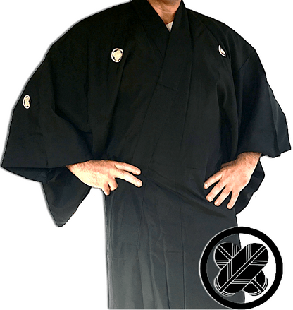 Men's Antique Japanese Formal Kimono TakanoHane Montsuki Black Silk 004