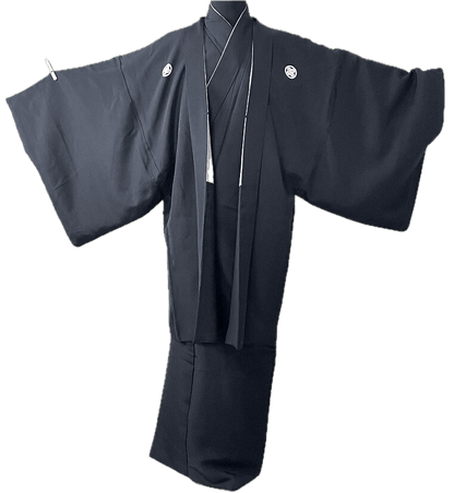 Men's Antique Japanese Formal Kimono TakanoHane Montsuki Black Silk 004
