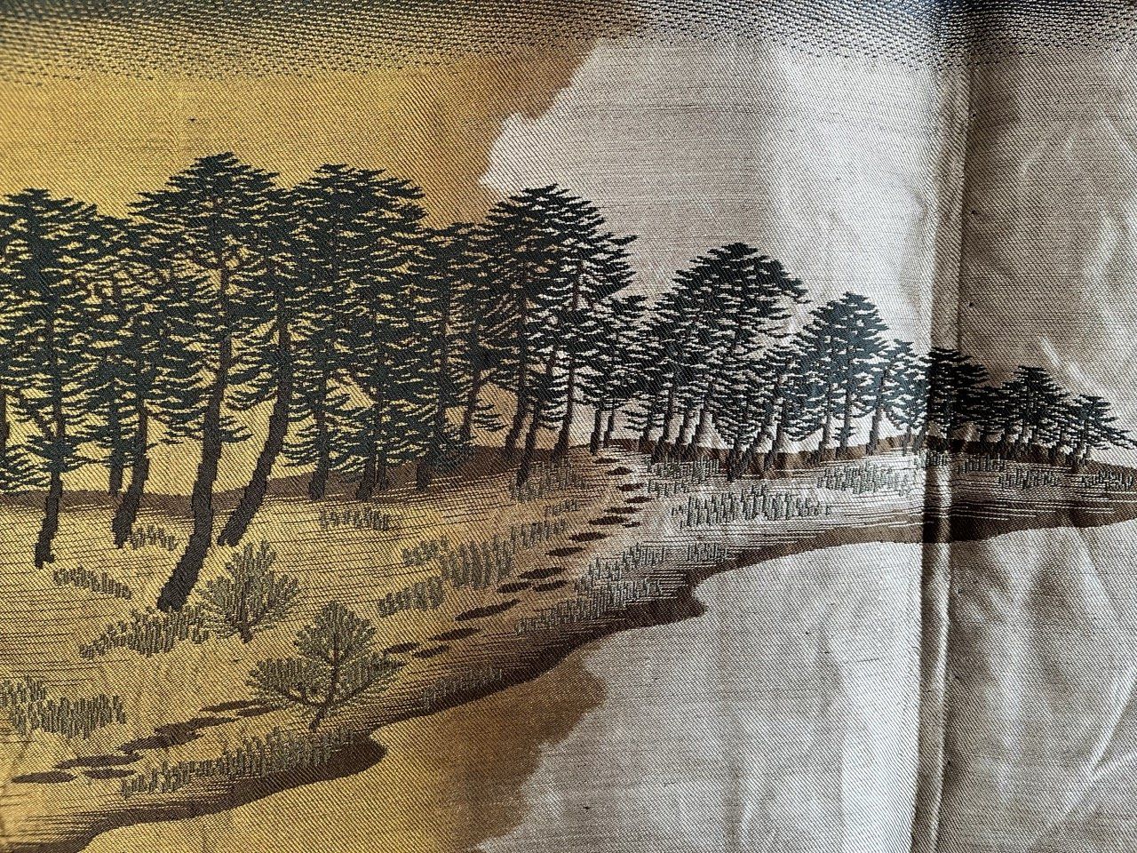 Men’s Antique Japanese Haori Black Silk Kiri Montsuki Mount Fuji View
