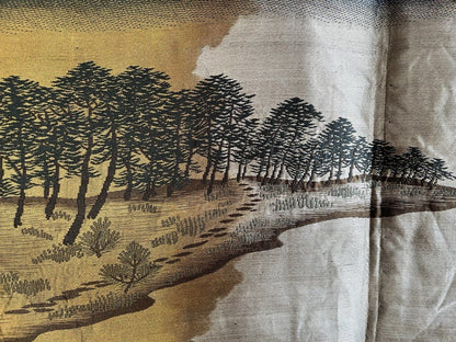 Men’s Antique Japanese Haori Black Silk Kiri Montsuki Mount Fuji View