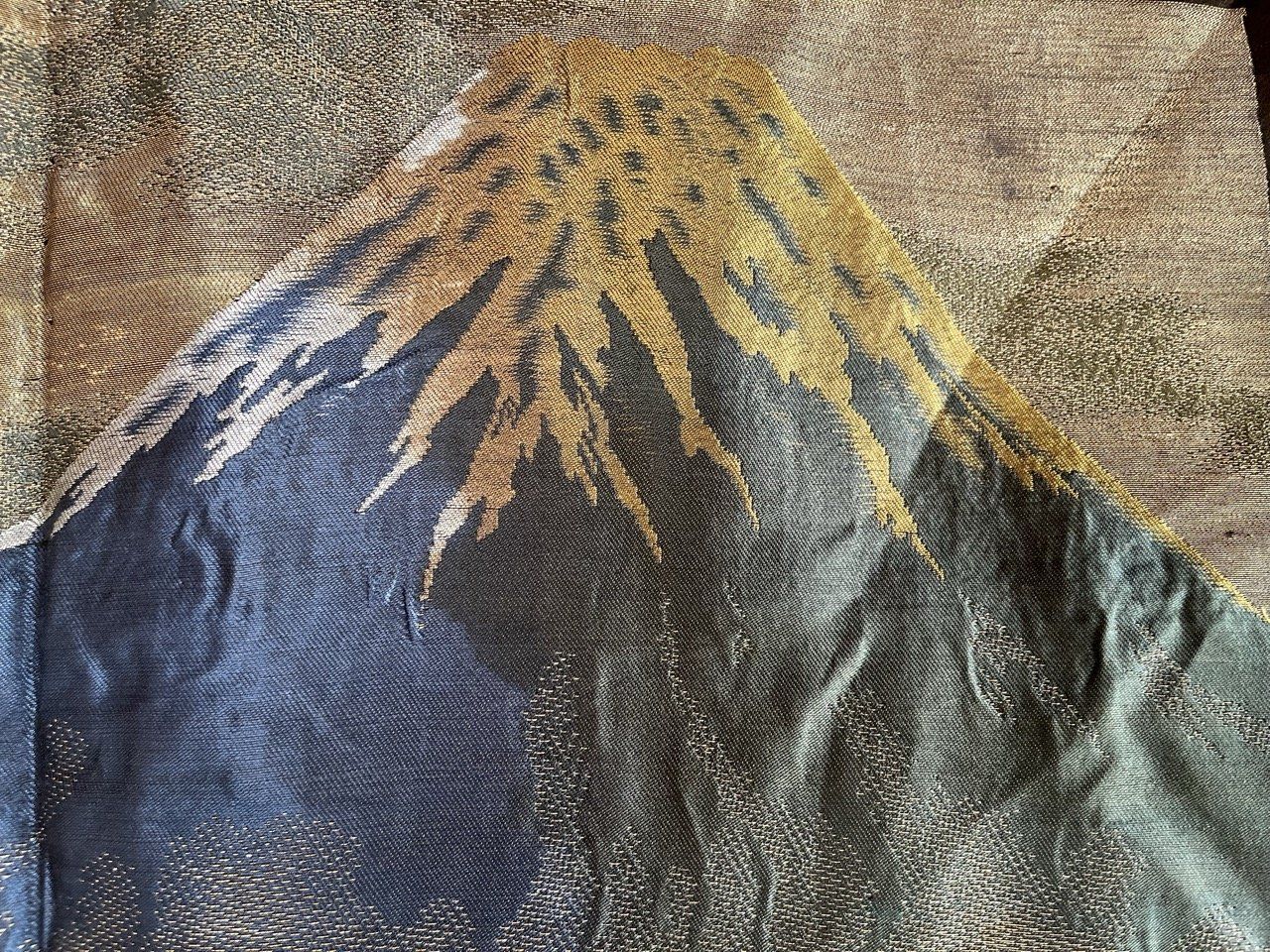 Men’s Antique Japanese Haori Black Silk Kiri Montsuki Mount Fuji View