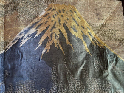 Men’s Antique Japanese Haori Black Silk Kiri Montsuki Mount Fuji View