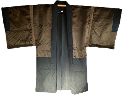 Men’s Antique Japanese Haori Black Silk Kiri Montsuki Mount Fuji View