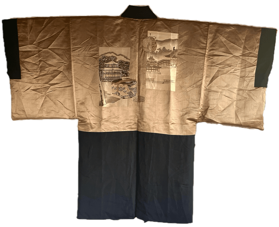 Men’s Antique Japanese Haori Tachibana Montsuki Kinkakuji & Jinja Kyoto