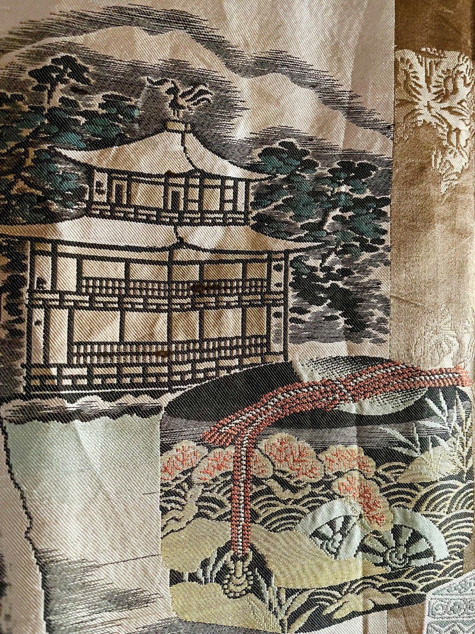 Men’s Antique Japanese Haori Tachibana Montsuki Kinkakuji & Jinja Kyoto