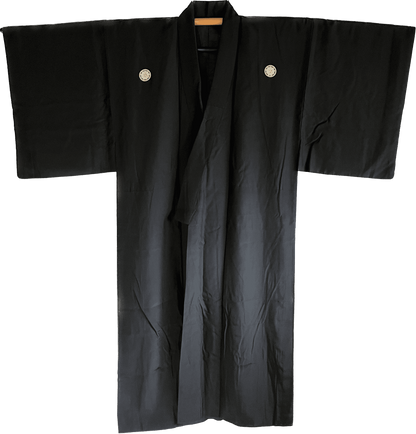Men's Antique Japanese Kimono Kenkatabami Montsuki Black Silk 002