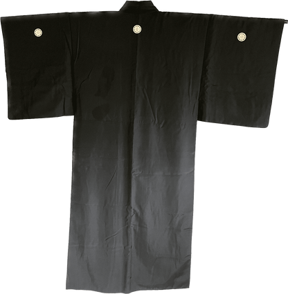 Men's Antique Japanese Kimono Kenkatabami Montsuki Black Silk 002
