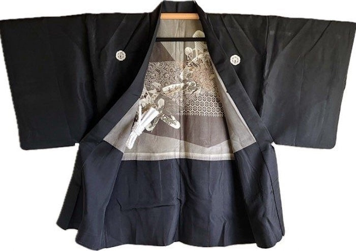 Men's Antique Samurai Haori Black Silk Monstuki– Busho no Ikusa