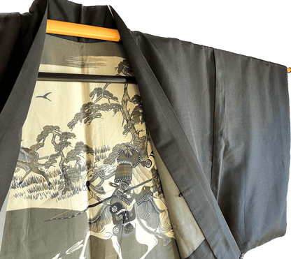 Men’s Antique Samurai Haori Black Silk Mokkou Montsuki Takeda Clan Warrior