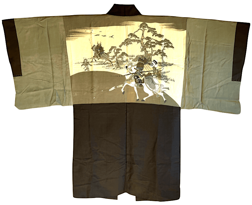 Men’s Antique Samurai Haori Black Silk Mokkou Montsuki Takeda Clan Warrior