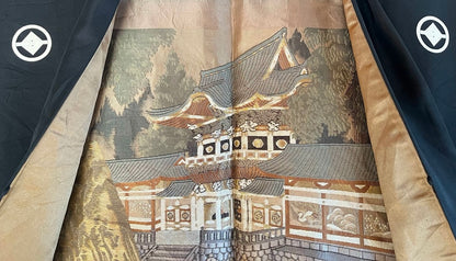 Antique Japanese Men’s Haori - Black Silk Montsuki with Toshogu Nikko Japan