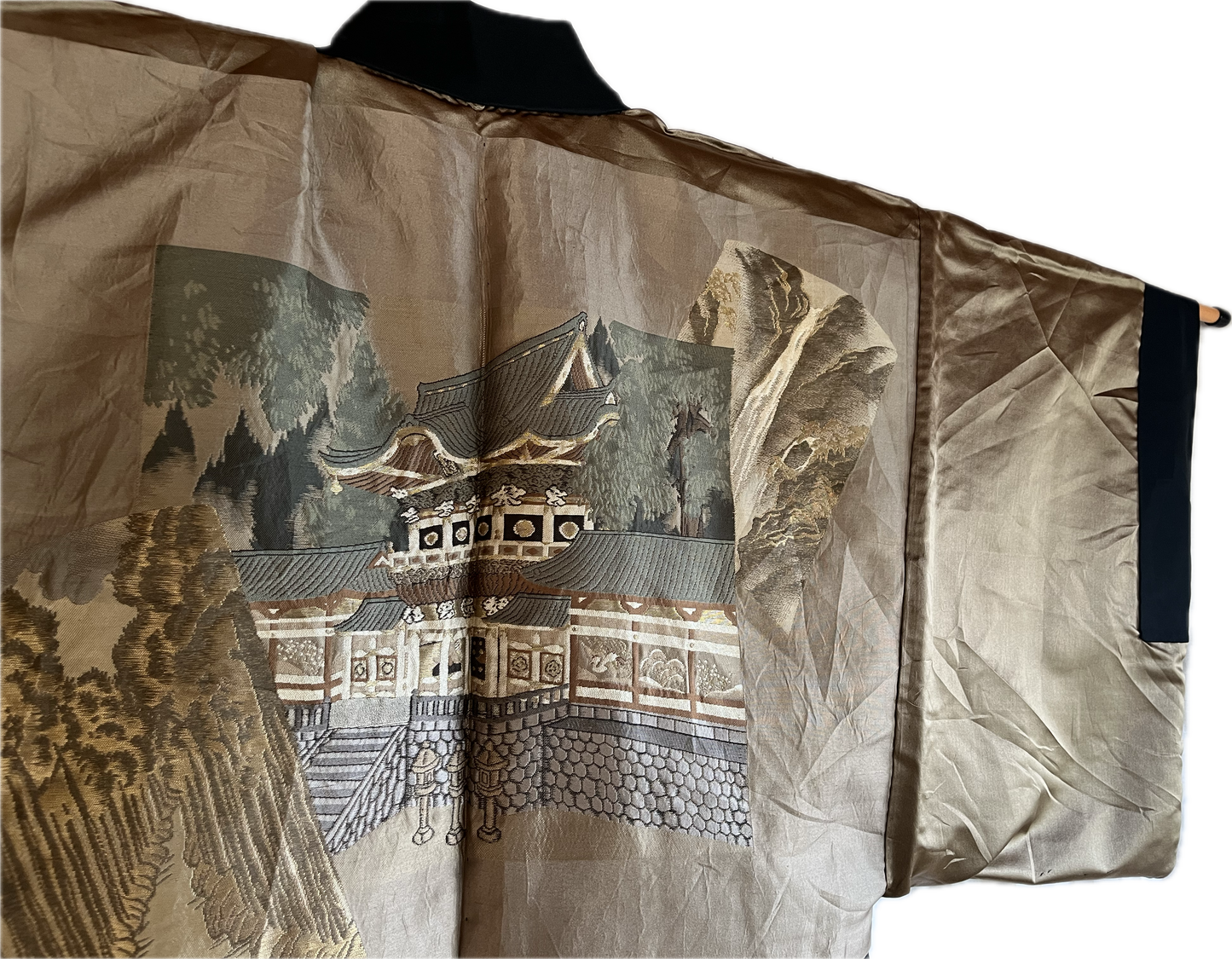 Antique Japanese Men’s Haori - Black Silk Montsuki with Toshogu Nikko Japan
