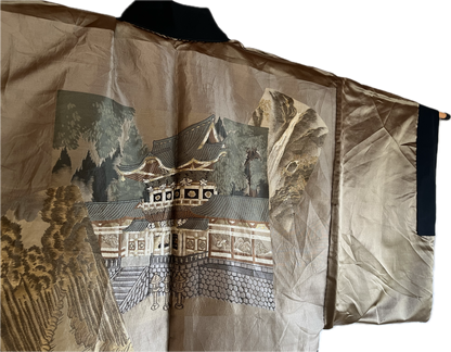 Antique Japanese Men’s Haori - Black Silk Montsuki with Toshogu Nikko Japan
